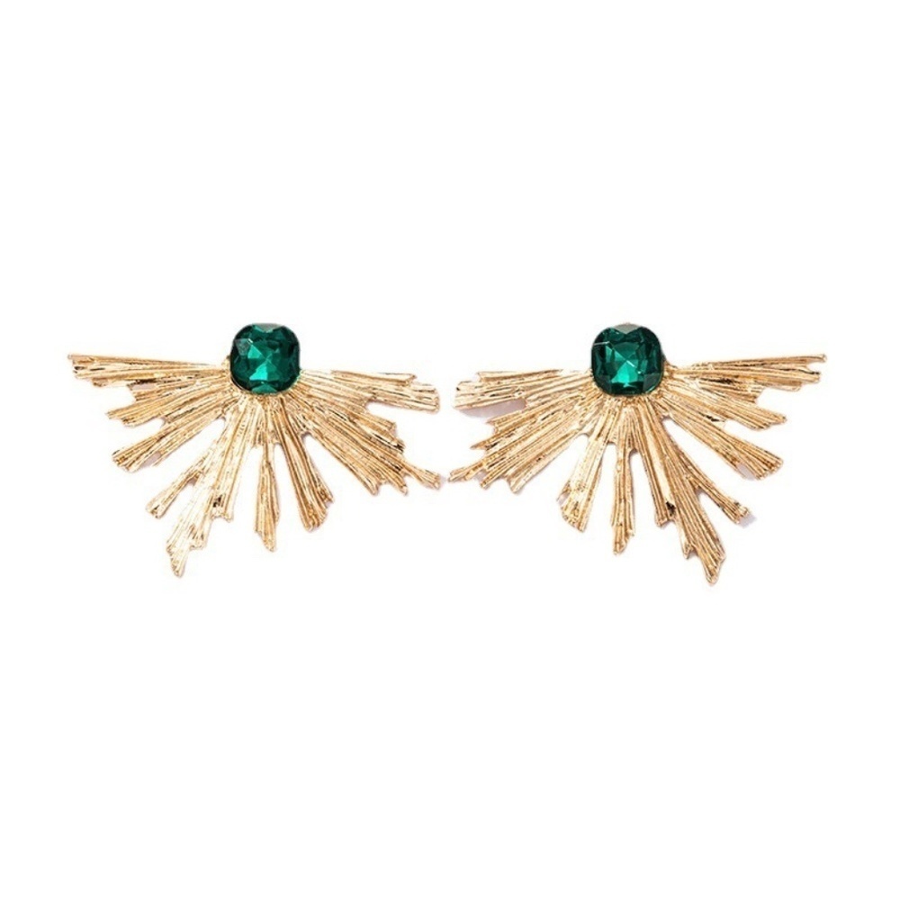 *ADHRA* Gold x Green Stone Irregular Fashion Stud Earrings